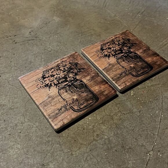 2 ceramic coasters - flowers in mason jar “simplicity” - Picture 4 of 4